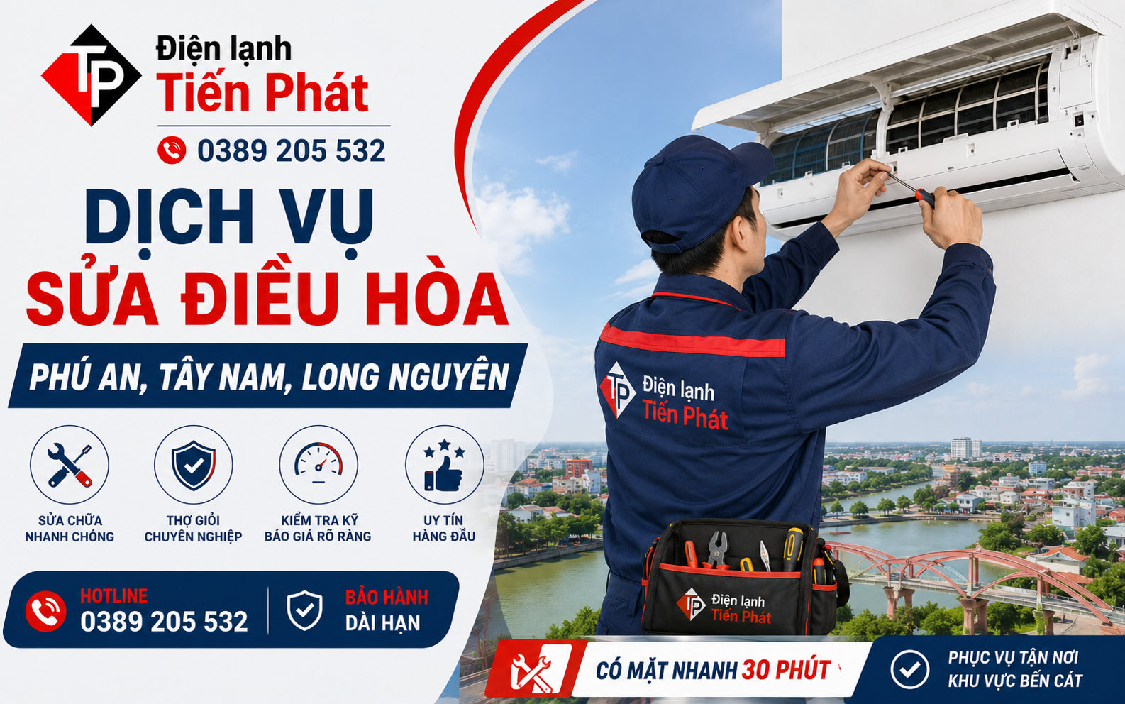 Dịch vụ sửa điều hòa Phú An, Tây Nam, Long Nguyên chuyên sâu, tận tâm