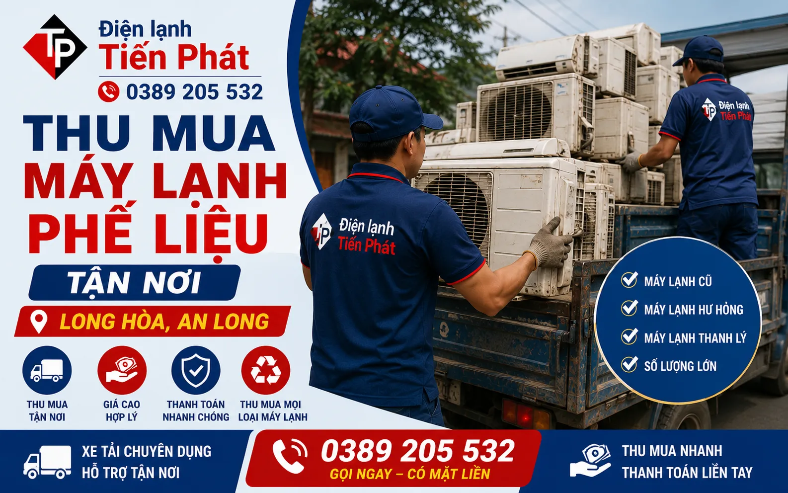 Thu mua máy lạnh phế liệu tận nơi Long Hòa, An Long